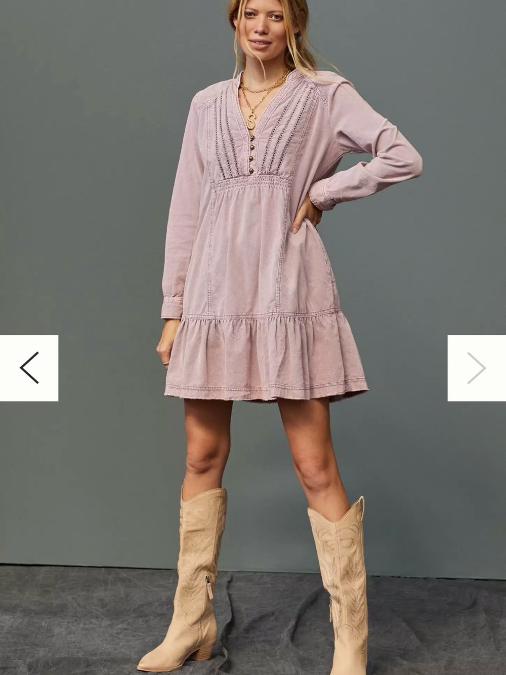 Pilcro Anthropologie Corduroy Tunic Purple Dress Embroidered Lace Details Large